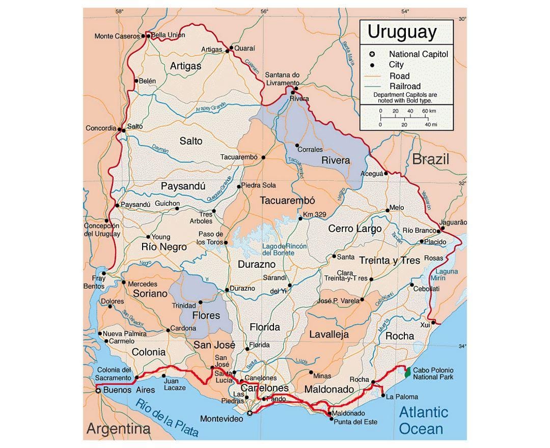 Քարտեզ Ուրուգվայի քաղաքի